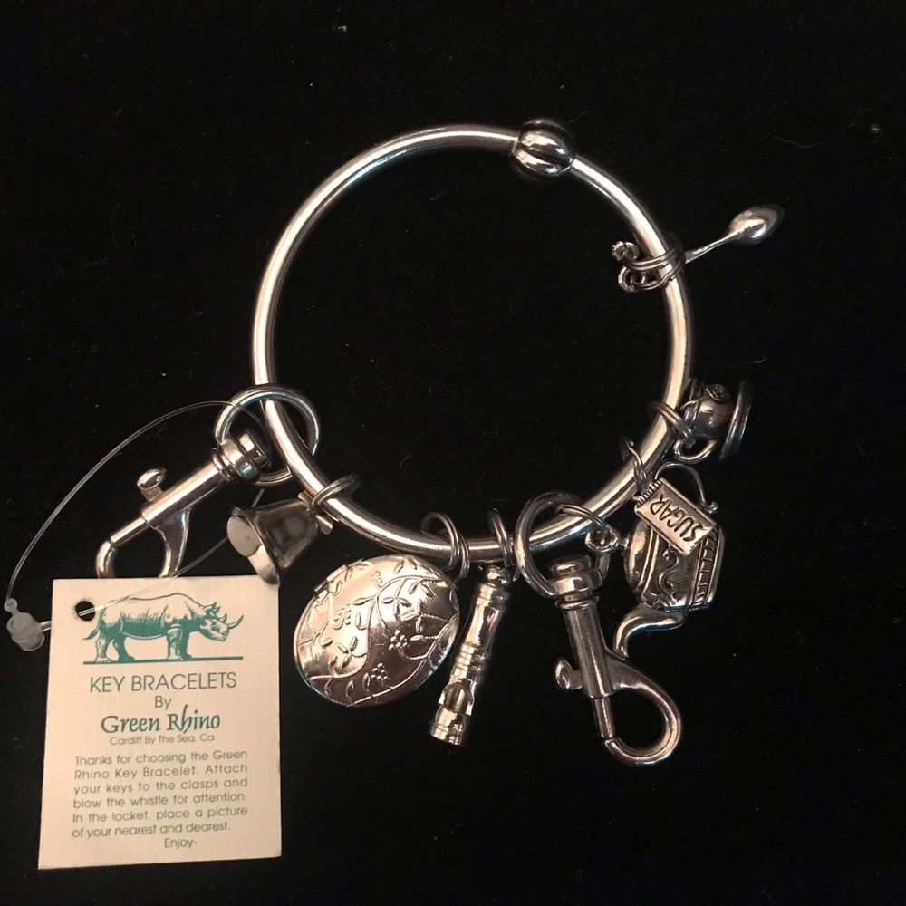 Vintage Key Bracelet By Green Rhino Silvertone With Charms